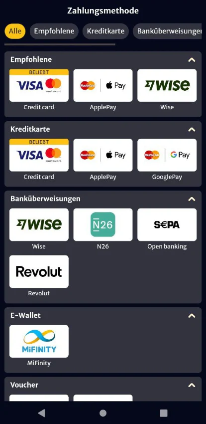 HellSpin Casino mit verschiedenen Zahlungsmethoden für Einzahlungen